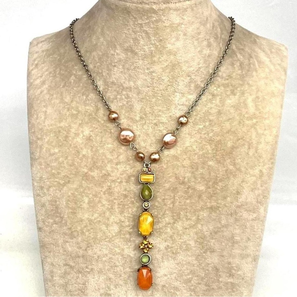 Yellow & Orange Pendant Necklace with Pearl Accents y2k fairycore